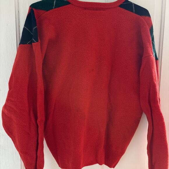 Vintage Mackinnon of Scotland Wool Sweater Mens L Red Arqyle Preppy Old Money - Picture 6 of 7